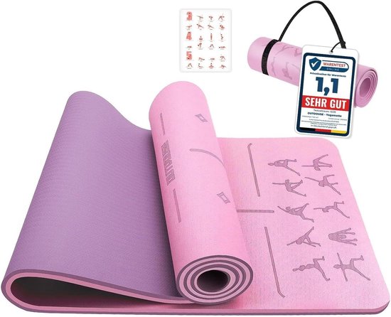 SnelShoppen - Yogamat TPE 6 mm Dik - Huidvriendelijke Antislip Gymnastiekmat - Pilates, Meditatie, Stretching Sportmat met Draagriem - 183 x 61 cm voo