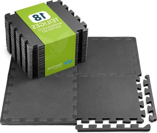 Soft Foam Floor Mat Set - 18 Interlocking Puzzle Mats for Sport Fitness Equipment & Training Rooms - Underlay Mat for Sports Equipment - 30 x 30 x 1 cm each
