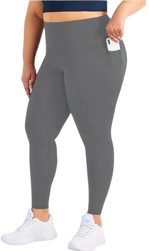 SOFTCURVE Plus Size Pocket Legging - Maat XL t/m 5XL - Zachte Stof - Met Zijzakken - Comfortabel - Rekbaar - Stretchy - Met Zakken - Handig - Pockets - Big Size - Grijs - Maat XXL - Maat 2XL van Merkloos