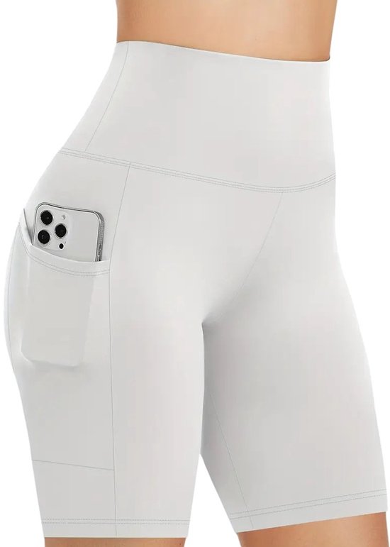 SOFTFLOW Korte Sport Broek - Met Zakken - Half Lang - Super Soft - Short Pocket Legging - Short - Dames - Sportbroek - Sportlegging - Korte Broek - met zakken - Comfortabel - Wit - Maat M van SOFTFLOW