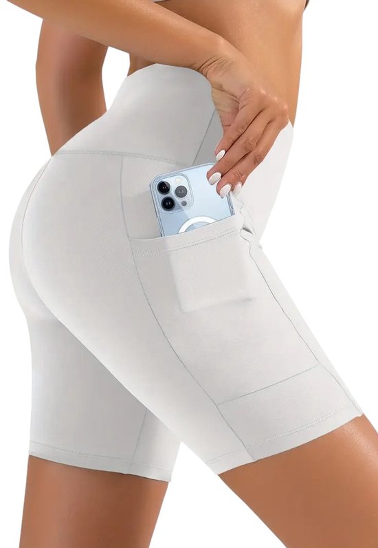 SOFTFLOW Korte Sport Broek - Met Zakken - Half Lang - Super Soft - Short Pocket Legging - Short - Dames - Sportbroek - Sportlegging - Korte Broek - met zakken - Comfortabel - Wit - Maat XS van SOFTFLOW