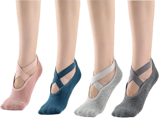 Sogiol® 4-Pack Yoga Sokken Antislip Dames - Gripsokken Pilates Yogasokken - Ademende Fitness- en Danssokken - One Size - voor dames en meisjes