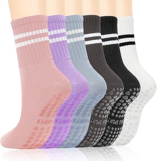 Sokken - 6 paar - Yoga Sokken - Pilates sokken - Yoga Sokken Antislip Dames - Noppen op de zool - Antislip Katoenen Sokken - Gripsokken Pilates Yogasokken - One size - voor Ballet, Dans, Workouts - 6 kleuren van ToeSox