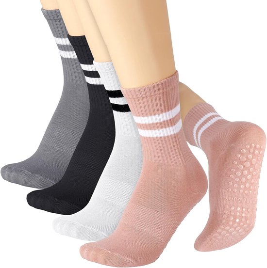 Sokken voor dames, antislip, pilatessokken, yogasokken, sportsokken met rubberen stippen, voor yoga, pilates, ballet, fitness