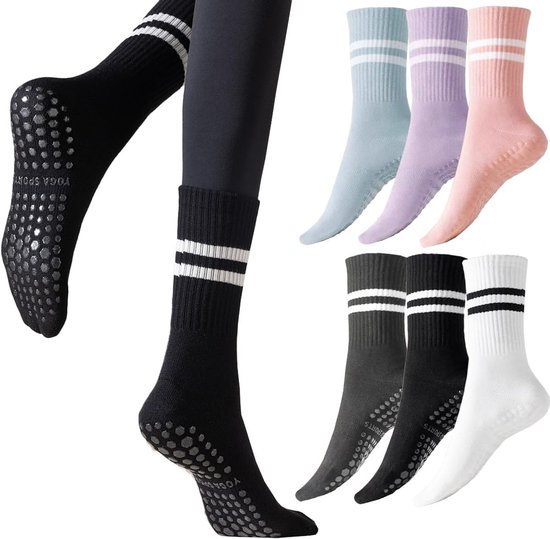 Sokken voor dames, gestreepte sokken, yogasokken, antislip sokken, gestreepte katoenen sokken, antislip sportsokken voor sport, pilates, gymnastiek, EU 35-40