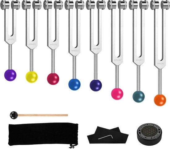 Solfeggio Stemvork Set - Chakra Stemvorken - Ontspanning en Balans - 8-Delige Set - Aluminium Legering - Zilverkleurig