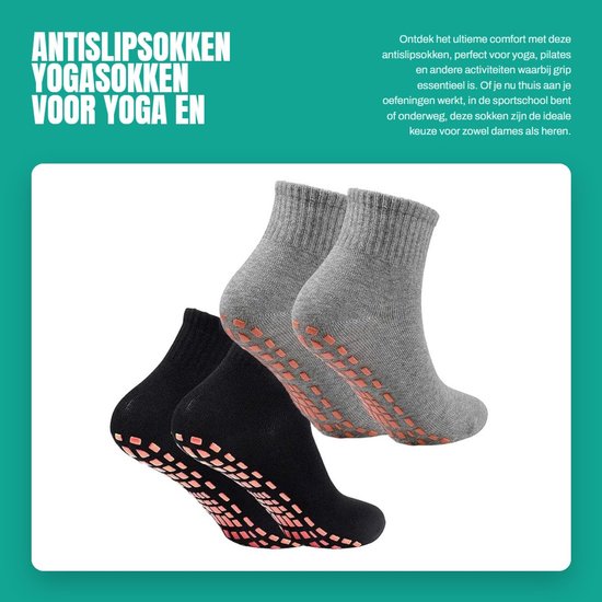 Solidchoice- Antislipsokken 2 Paar - Antislip voor Yoga/Pilates - Zwart/Grijs - Katoen - EU 36-41 - Ademend en Comfortabel - Yogasokken