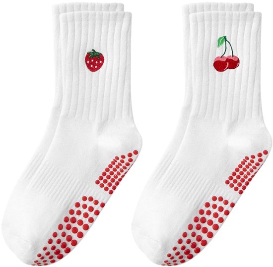 Solidchoice - Pilates Grip Sokken voor Dames met Antislip en Kersenpatroon