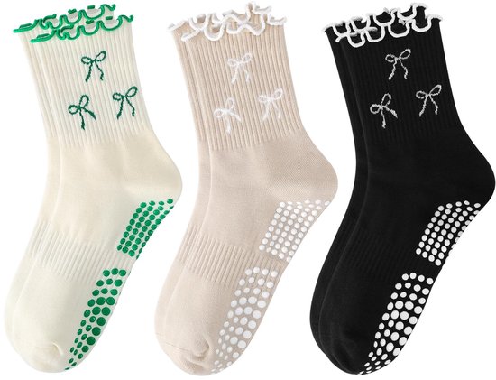 Solidchoice - Pilates Sokken met Strikpatroon voor Dames, Antislip en Crew Stijl