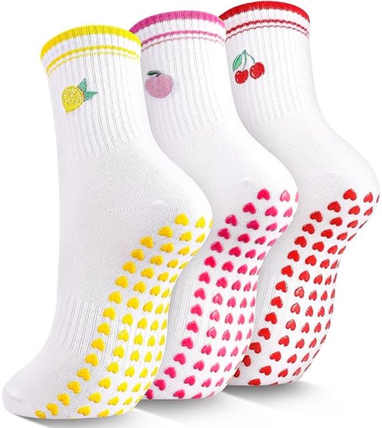 Solidchoice - Set van 3 Antislip Pilates Sokken voor Vrouwen