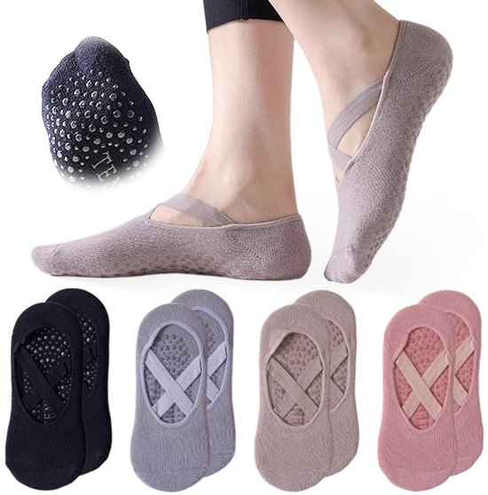 Solidchoice - Set van 4 Antislip Pilates Sokken voor Dames