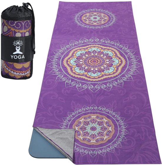 Solidchoice- Yogahanddoek Antislip - Sneldrogend - Yoga Mat - Bevestigingshoeken - Compacte Tas - Uniek Printpatroon - Yogamat