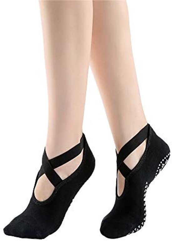 SolidKeus - 2 Paar Dames Yoga Sokken met Antislip Grip en Crossband