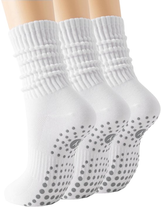 SolidKeus - 3 Paar Dames Pilates Slouch Sokken met Antislip Grip, Ademend Mesh