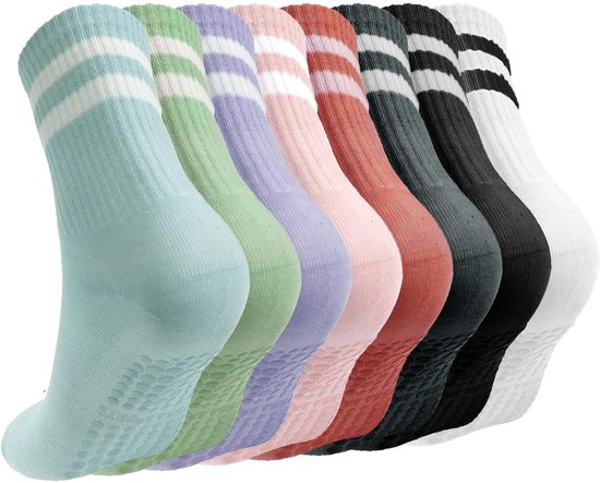 SolidKeus - 8 Paar Antislip Sokken voor Dames, Perfect voor Yoga en Pilates