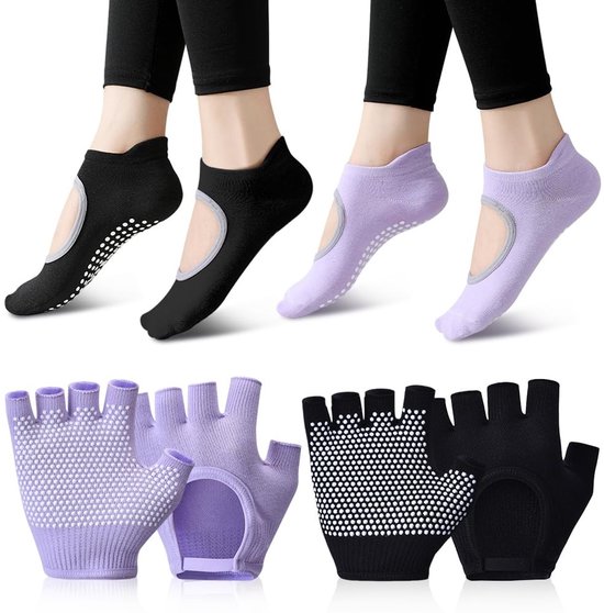 SolidKeus - Set van 2 Pairs Antislip Yoga Handschoenen en Sokken