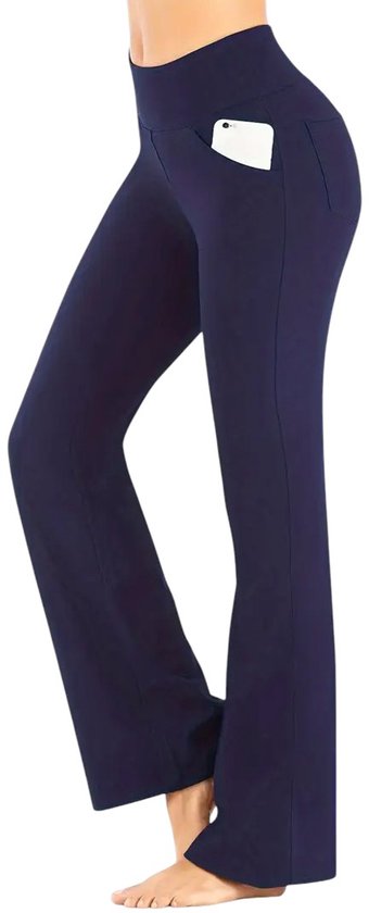 SOLOFIT Dames Flare Broek met 4 Zakken - 4 Pocket Legging - Voor- & Achterzakken - Comfortabel & Stijlvol - Praktische Sportbroek - Casual Broek - Blauw - Maat M van SOLOFIT