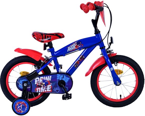 Sonic Prime Kinderfiets - Jongens - 14 inch - Blauw Rood - Twee handremmen van Sonic