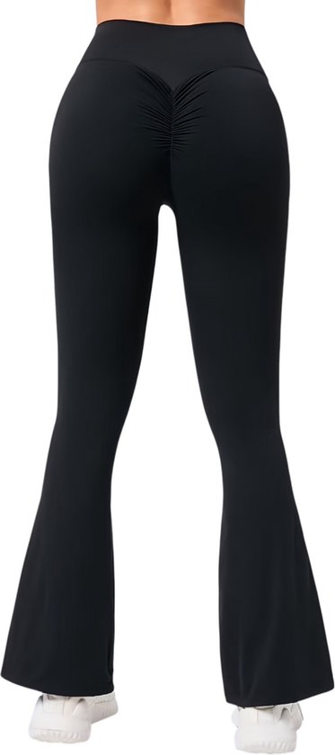SONRISA Flare Dameslegging met Scrunch - High Waist - Superzacht & Flared - Dames - Flare Broek - Super Zachte Stof - Zonder Zakken - Comfort Fit - Zwart - Maat XL van Merkloos