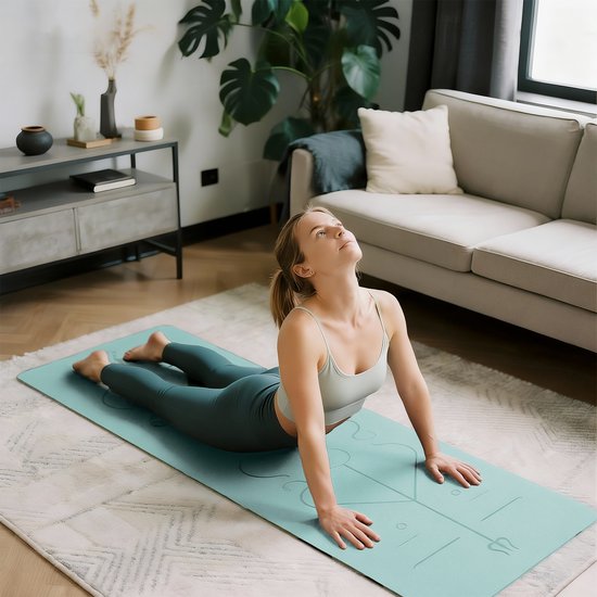 Soontrans Milieuvriendelijke Yogamat - TPE, Non-Slip en Dikke Yogamat. Yoga Matten Met Body Alignment Lines. Perfect Pilates Mat Voor Workout Oefening, Gym en Fitness 183 x 68 x 0,8 cm Blauw van Soontrans