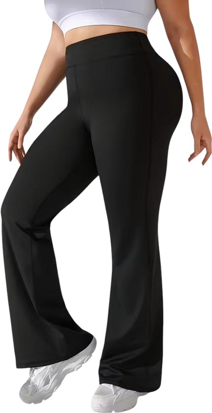 SparkNine Cozyflow legging - fleece voering - 4XL - plus size - zwart - hoge taille - flared fit - warm & zacht