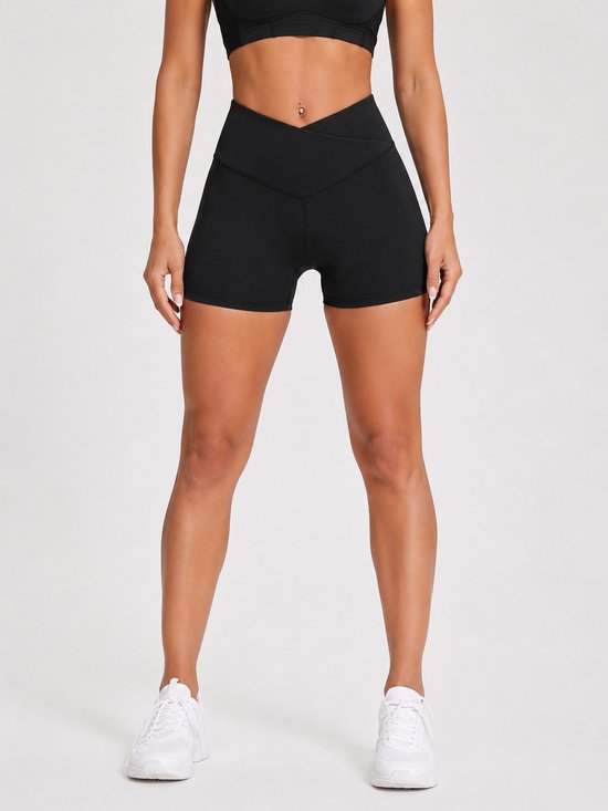 SparkNine Flexcross short dames - cross-front - stijlvolle sportshort short - XL - zwart - hoge taille - buttlift - super comfortabel & stretch