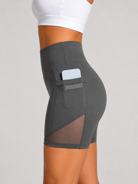 SparkNine Meshflex dames short - met zakken - stijlvolle mesh - L - grijs - hoge taille - ademend - fitness short - korte broek
