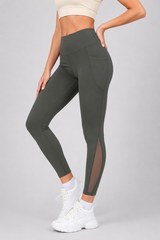 SparkNine Meshtone Sportlegging - S - groen - mesh details & handige zakken - sportbroek - ademend & stijlvol - elastisch - squatproof