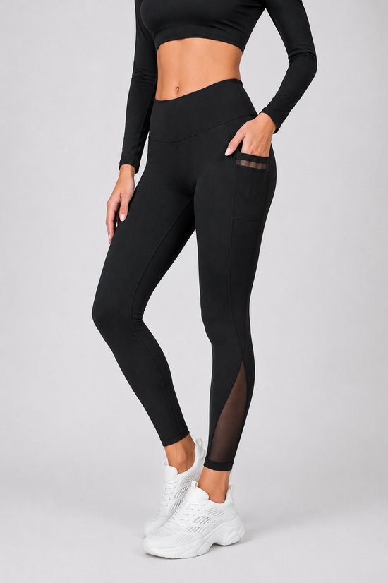SparkNine Meshtone Sportlegging - S - zwart - mesh details & handige zakken - sportbroek - ademend & stijlvol - elastisch - squatproof