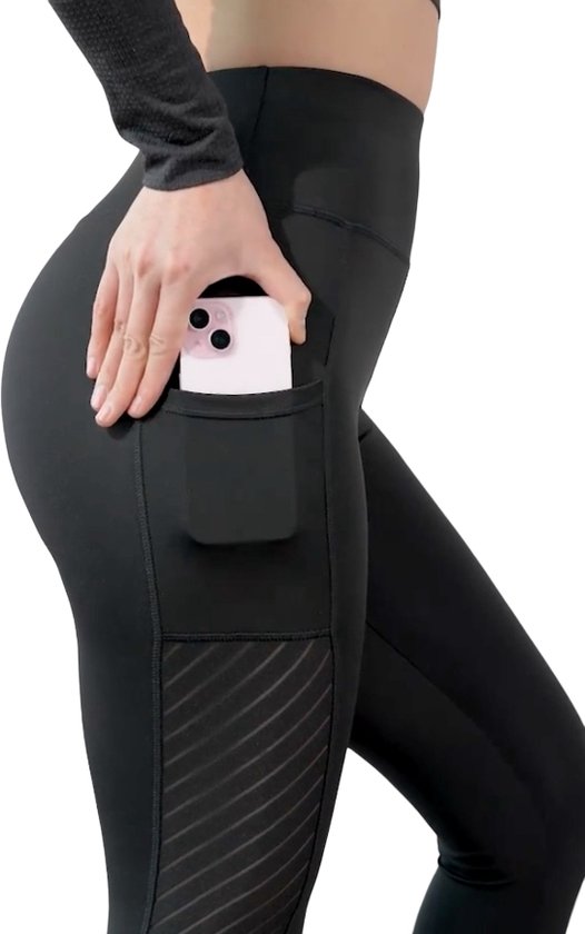SparkNine Novaflex sportlegging dames - stijlvol & ademend - met zakken - L - zwart - mesh panelen - elastisch - squatproof van Merkloos