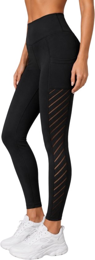 SparkNine Novawave sportlegging dames - squatproof - ademend - met zakken - L - zwart - mesh panelen - elastisch & stijvol