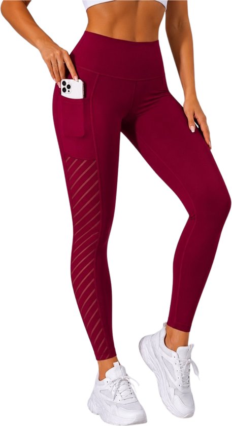 SparkNine Novawave sportlegging dames - squatproof - ademend - met zakken - M - rood - mesh panelen - elastisch & stijvol