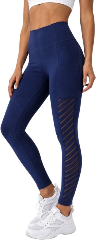 SparkNine Novawave sportlegging dames - squatproof - ademend - met zakken - XL - blauw - mesh panelen - elastisch & stijvol