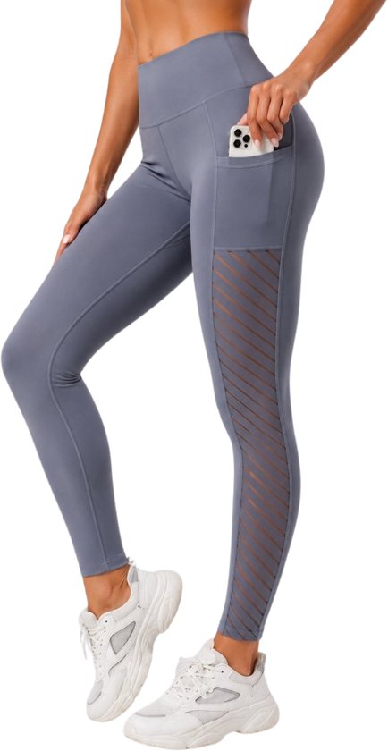 SparkNine Novawave sportlegging dames - squatproof - ademend - met zakken - XL - grijs - mesh panelen - elastisch & stijvol