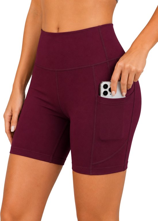 SparkNine Pace dames short - fitness - korte sportbroek - XXL - rood - hoge taille - met zakken - elastisch - squatproof