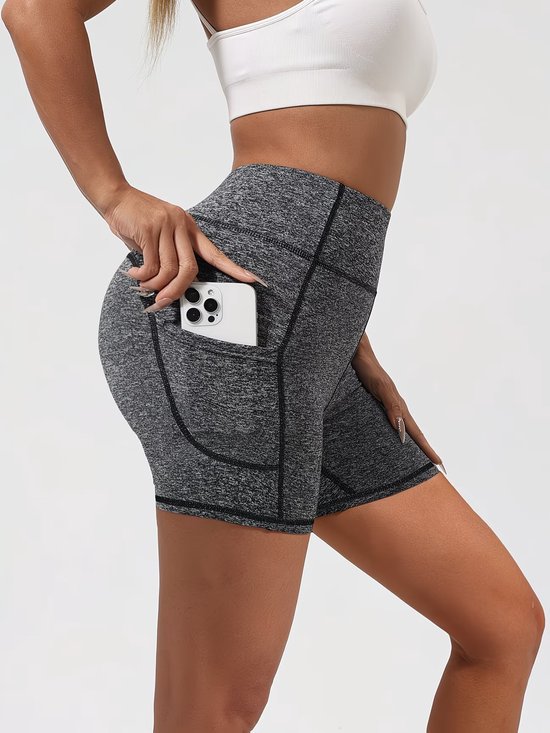SparkNine Pacepocket dames short - fitness - korte sportbroek - L - hennep grijs - hoge taille - met zakken - elastisch - squatproof van Merkloos