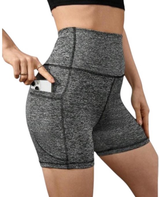 SparkNine Pacepocket dames short - fitness - korte sportbroek - M - hennep grijs - hoge taille - met zakken - elastisch - squatproof van Merkloos