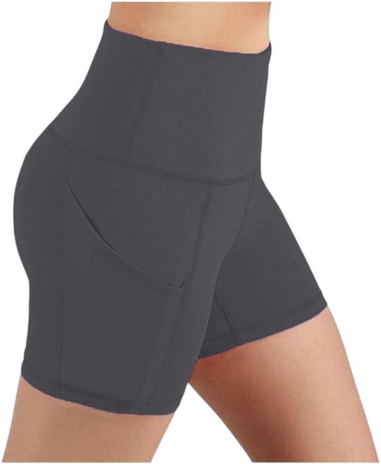 SparkNine Pacepocket dames short - fitness - korte sportbroek - XL - grijs - hoge taille - met zakken - elastisch - squatproof van Merkloos