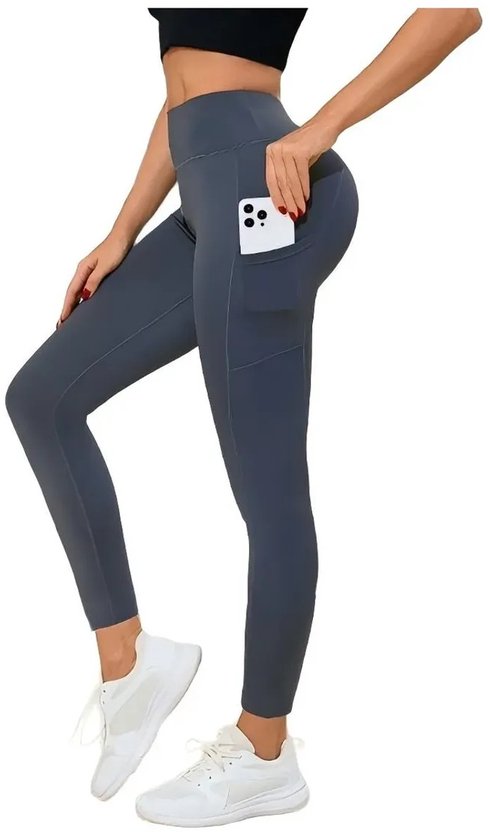SparkNine Pacepocket dames sportlegging - met handige zakken - M - grijs - hoge taille - elastisch - squatproof - niet doorschijnend van Merkloos