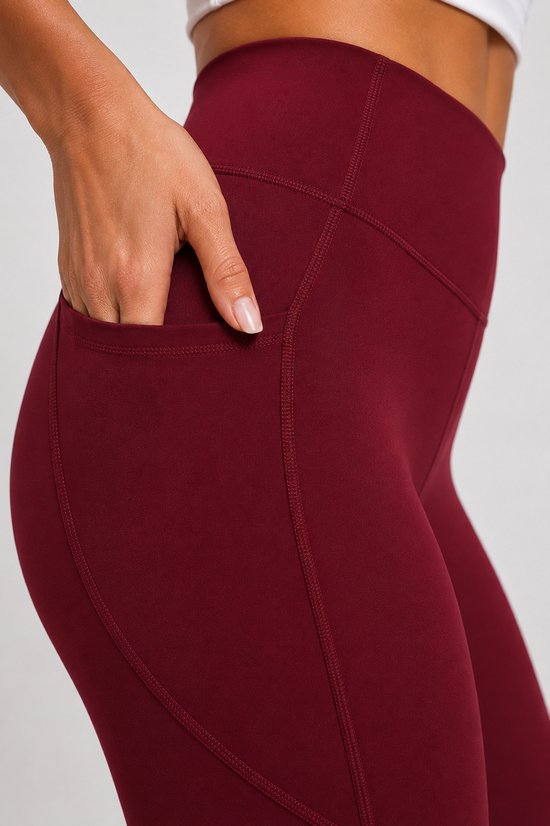 SparkNine Pacepocket dames sportlegging - met handige zakken - M - rood - hoge taille - elastisch - squatproof - niet doorschijnend