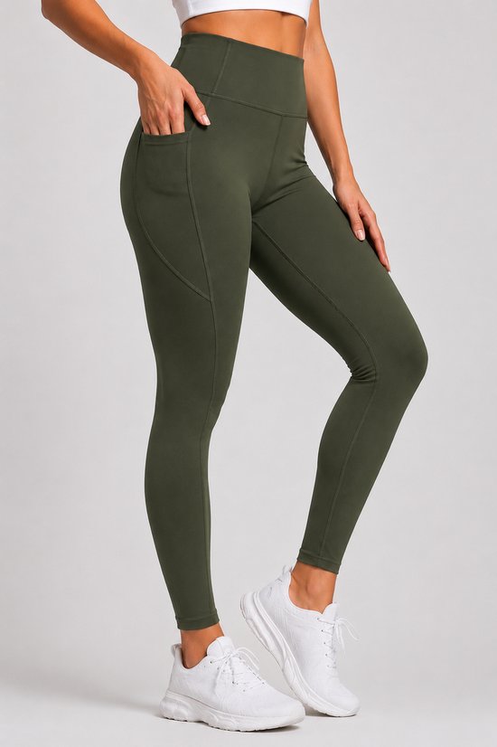 SparkNine Pacepocket dames sportlegging - met handige zakken - S - groen - hoge taille - elastisch - squatproof - niet doorschijnend