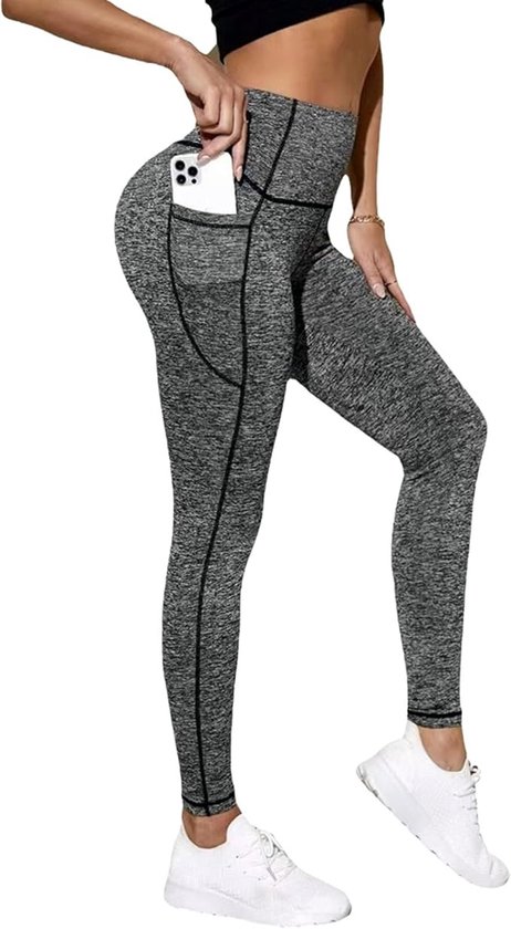 SparkNine Pacepocket dames sportlegging - met handige zakken - S - hennep grijs - hoge taille - elastisch - squatproof - niet doorschijnend van Merkloos