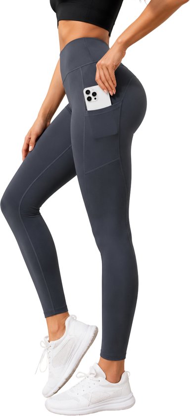 SparkNine Pacepocket dames sportlegging - met handige zakken - XS - grijs - hoge taille - elastisch - squatproof - niet doorschijnend