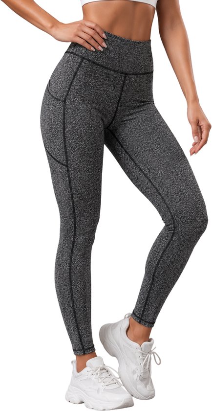 SparkNine Pacepocket dames sportlegging - met handige zakken - XS - hennep grijs - hoge taille - elastisch - squatproof - niet doorschijnend