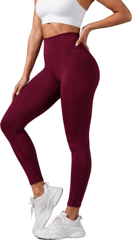 SparkNine Pacepocket dames sportlegging - met handige zakken - XS - rood - hoge taille - elastisch - squatproof - niet doorschijnend