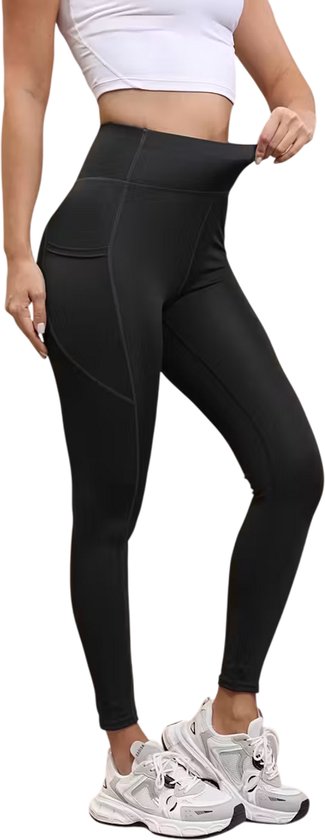SparkNine Pacepocket dames sportlegging - met handige zakken - XXL - zwart - hoge taille - elastisch - squatproof - niet doorschijnend van Merkloos