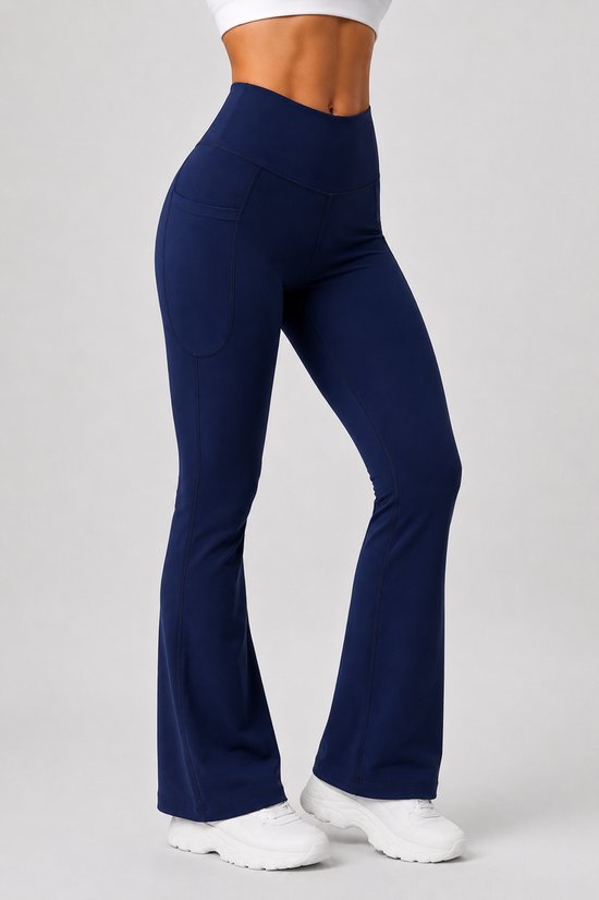 SparkNine Serenaflare dames legging - flare pants - met zakken - XL - blauw - hoge taille - stijlvol - elastisch