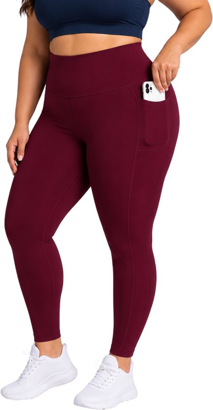 SparkNine Softcurve plus size legging - met zijzakken - 4XL - rood - zachte stof - ademend - niet doorschijnend