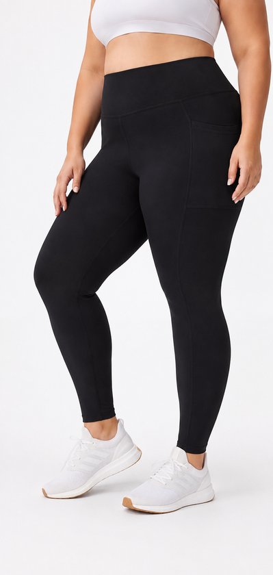 SparkNine Softcurve plus size legging - met zijzakken - 4XL - zwart - zachte stof - ademend - niet doorschijnend