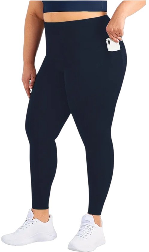 SparkNine Softcurve plus size legging - met zijzakken - XXL - blauw - zachte stof - ademend - niet doorschijnend